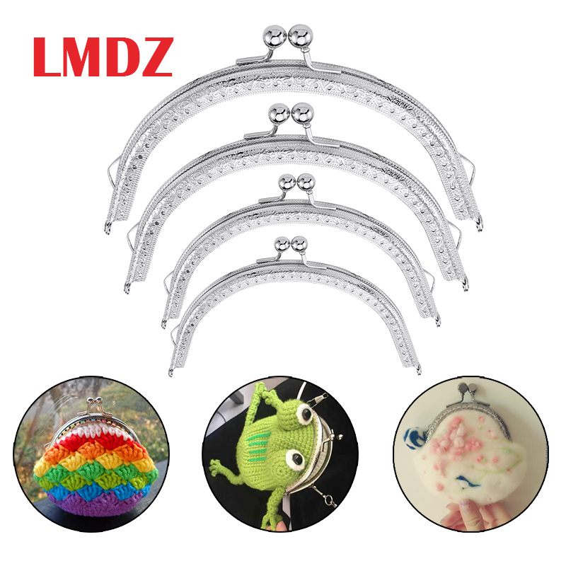 LMDZ 1Pcs Silver Retro Metal Flower Purse Coin Bag DIY Craft Frame Kiss Clasp Lock Metal Tone Purse Frame Curved Design 4 Sizes