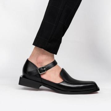Genuine Leather Sandals Summer Men Dress Shoes Fashion Square-Toe business sandals Hollow Breathable British Trend Men's Sandals