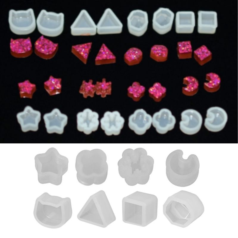 8 Pair UV Resin Silicone Molds DIY Crystal Epoxy Mold Small Earrings Stud Epoxy Resin Making Mould