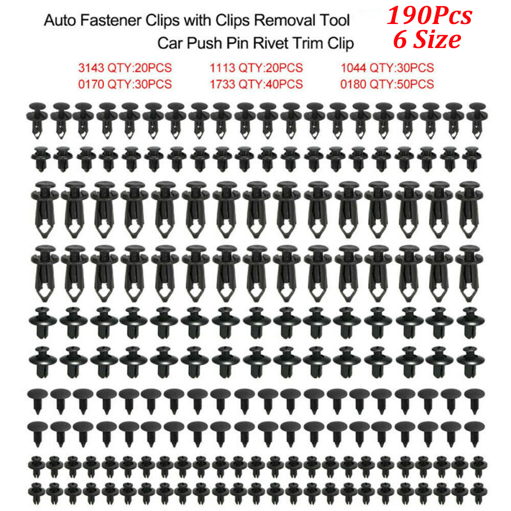 Universal Auto Fastener Clips Plastic Fastener Rivet Clips 190Pcs 6 Sizes Car Push Pin Rivet Trim Clips Fastener Clips