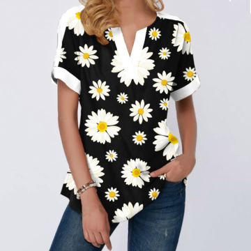 Elegant Women Floral Print Blouse Shirt 2020 Summer Female Blouse Casual Short Sleeve Notch Neck Ethnic Flower Print Shirts 5XL
