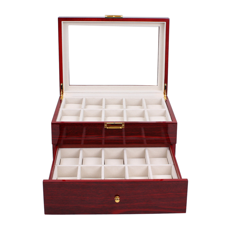 Free shipping 20 Slots Watch Display Box Red MDF Brand Watches Box Case Fashion 20 Grids Two Layers Watch Storage Gift Box M064