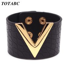 Europe Crack Leather Bracelet For Women Femme All-Match OL V Word Wide Punk Style Soft Jewellery Cool Wholesale