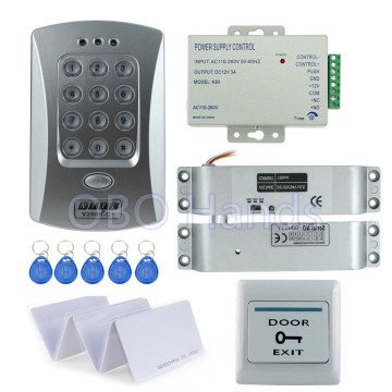 Hot sale completed door access control system kit V2000-C+ electric drop bolt lock+power supply+exit button+10pcs ID key cards