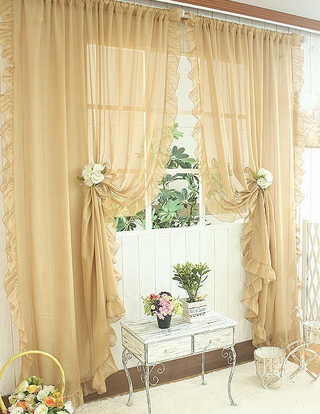 1pair of Sheer Curtain,2pcs Beautiful ruffles white pink yellow colors window curtains,table top,hooking,rod pocket