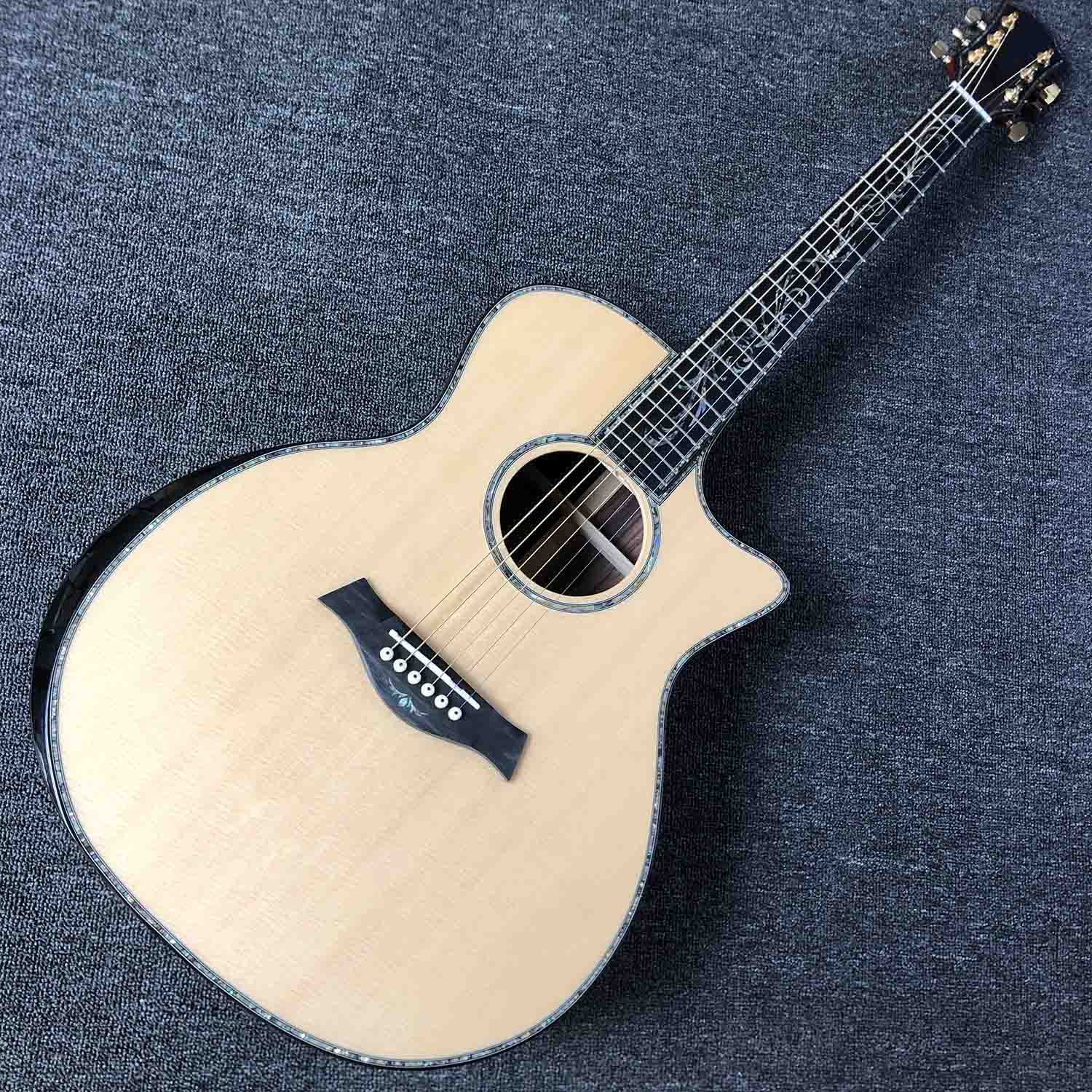 Handmade 40’’ Cutway Solid Top Acoustic Guitar Bone Nut Saddles Abalone Inlay Ebony Fingerboard SPECIAL PRICE