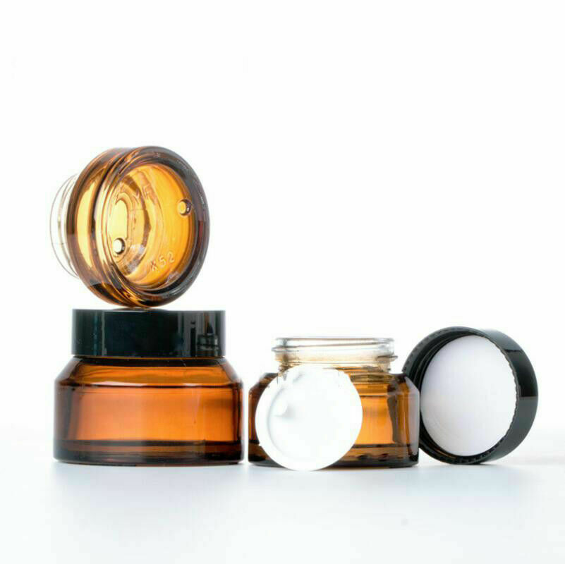 1pcs 15g-50g Empty Refillable Amber Glass Bottles Face Cream Lotion Eye Shadow Nail Make Up Powder Storage Sample Container Jar