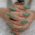 Tapered Medium Long Ballerina Nail Solid Color UV GelNails Cream Green Beautiful Designed Fingernails 24