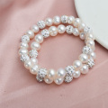 ASHIQI Genuine Natural Freshwater Pearl Bracelets Bangles For Women with White Clay Zircon Ball Elasticity Jewelry Gift