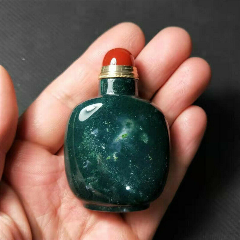 Exquisite Top-grade Rare Natural Water Grass Agate Snuff Bottle Statue