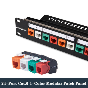 RJ45 Distribution Frame CAT6 Patch Panel Network Cable RJ 45 Tool-less Adapter 19 inch 24-Port Keystone Jack Modular