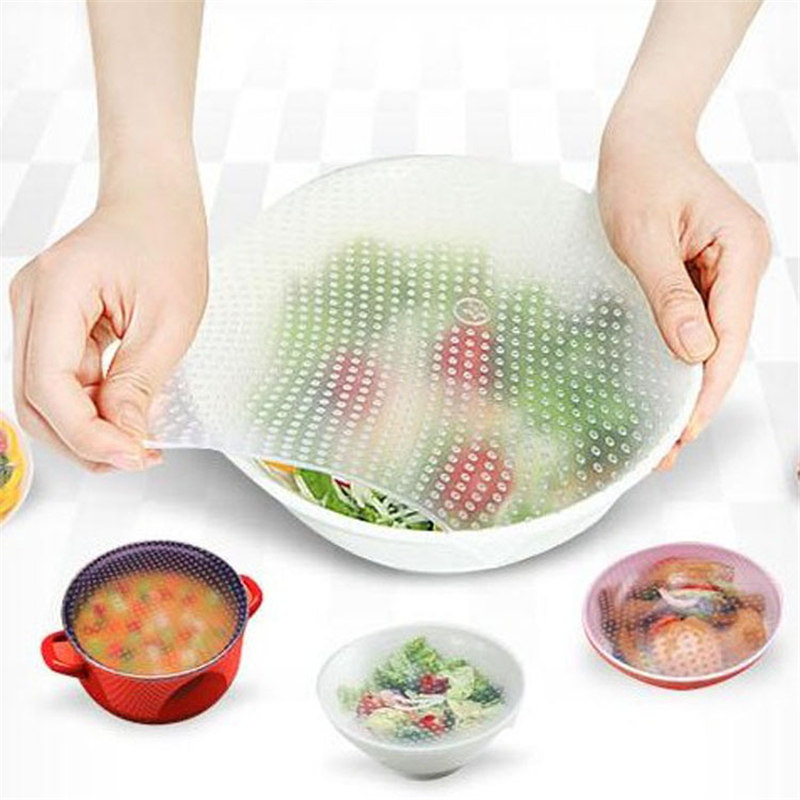 1/3/4pc Reusable Silicone Food Wrap Seal Food Fresh Stretch Lids Kitchen Zero Waste Sustainable Eco Friendly Silicone Food Cover