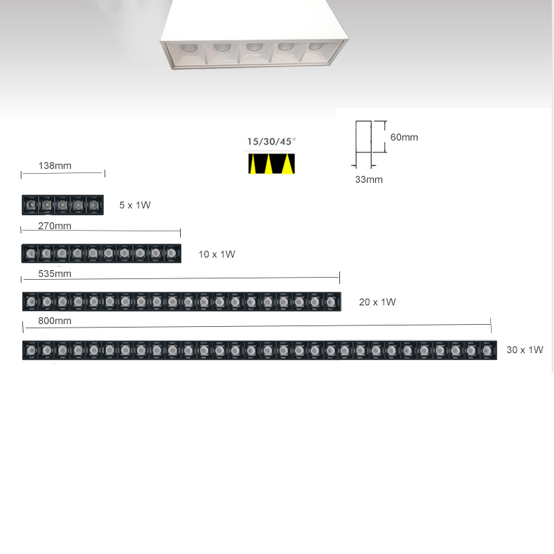 Direct Installation White Reflector 5W 10W 20W 30W Linear Ceiling Lighting Fixtures Surface Mounted Spot Light Lamp