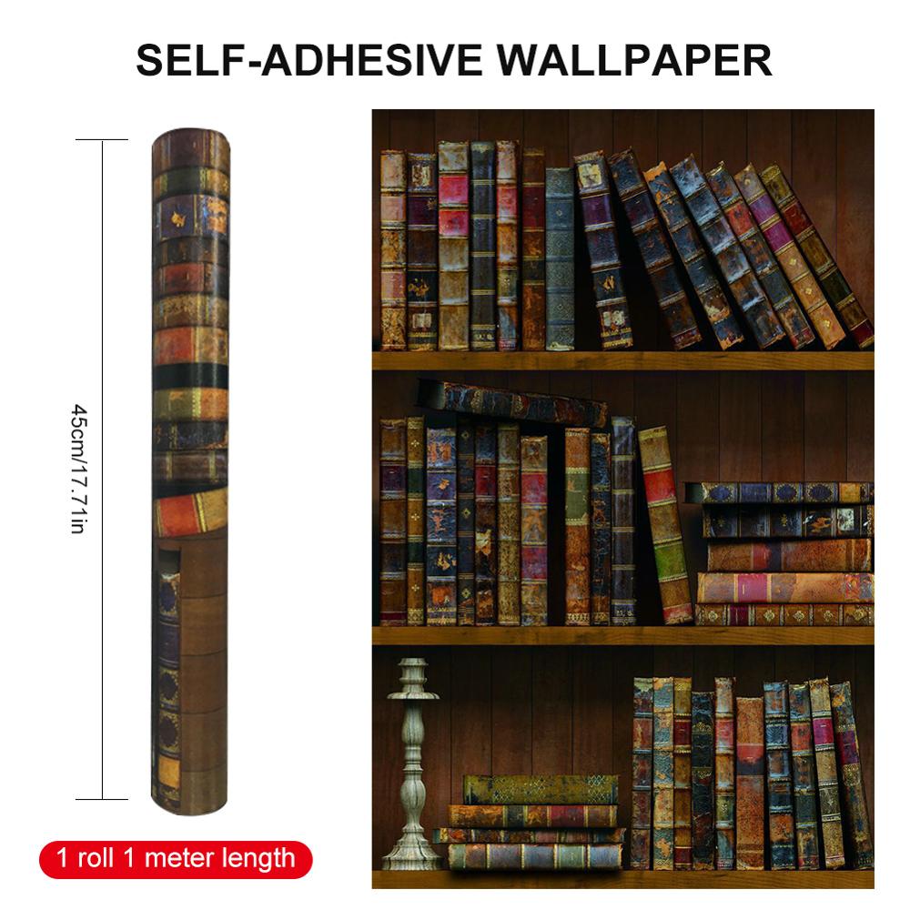 Custom Wallpaper European Style Retro Bookshelf Wooden Frame Murals Library Bookstore Study Backdrop Wall Sticker 3D Wallpapers