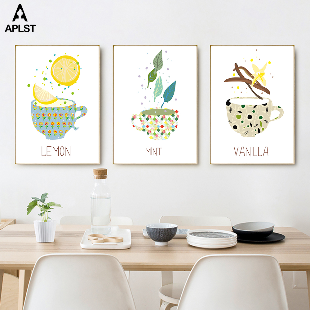 Fresh Fruit Cup Prints & Poster Straw Berry Lemon Berries Canvas Painting Kitchen Picture Canteen Bar Bubble Tea Shop Decoration