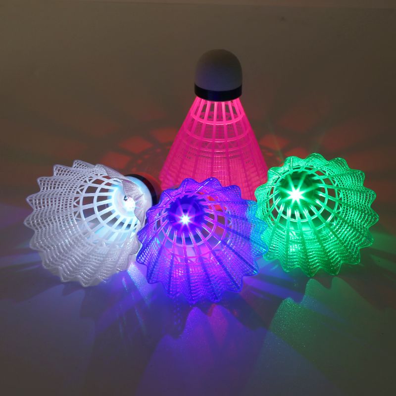 4pcs Colored Plastic LED Luminous Badminton Dark Night Glow Lighting Shuttlecock