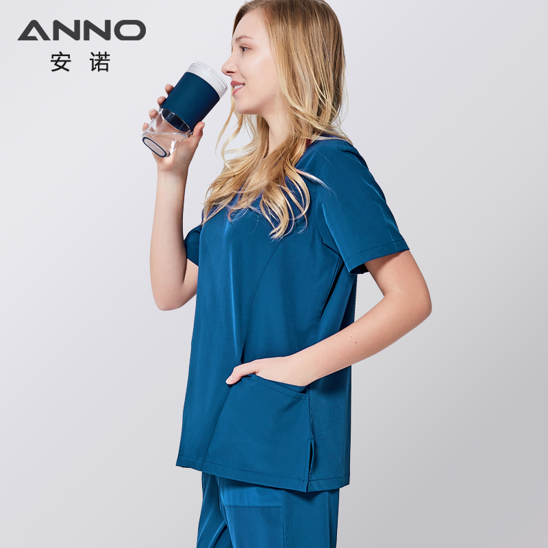 ANNO Elastic Scrubs Set Nursing Spandex Clinics Suit Unisex Non sticky hair Pet Hospital Clothing Nursing Uniforms