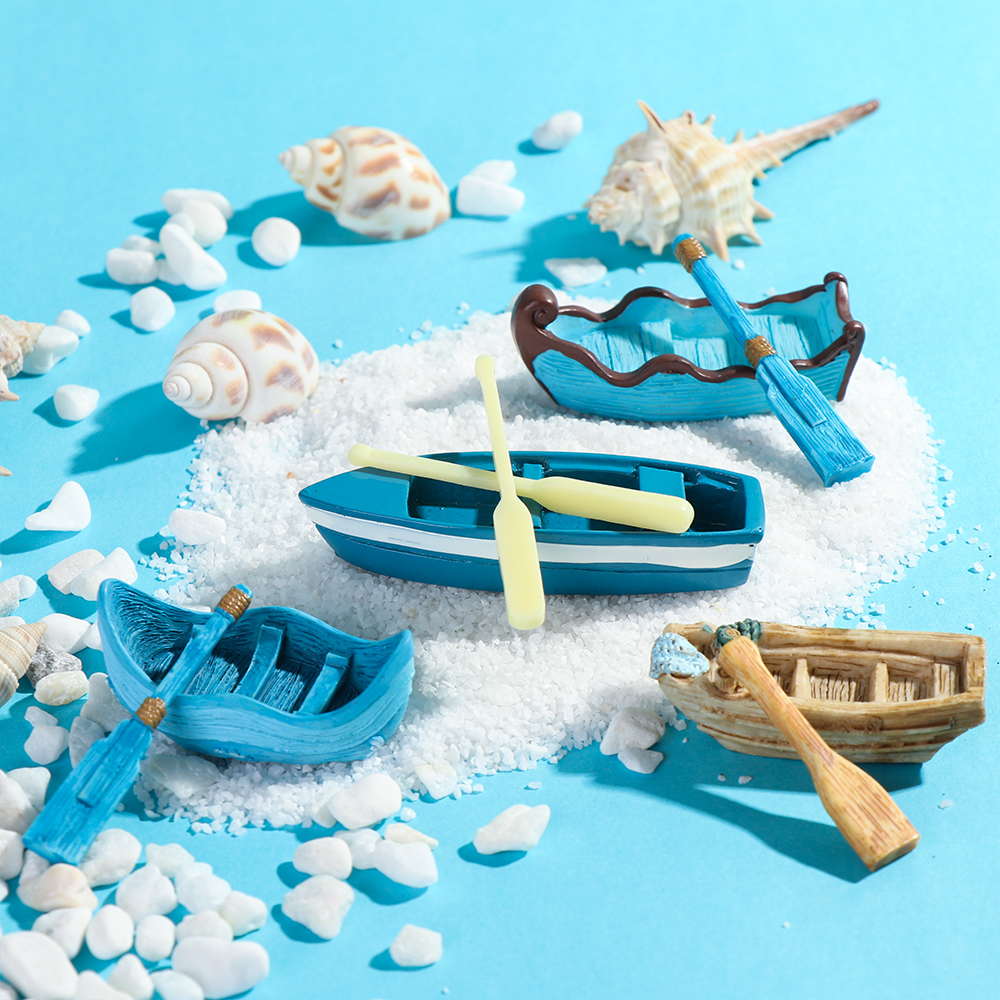 1PC Boat Figurine Miniature Ship Artificial Paddle DIY Resin Craft Fairy Garden Ornament Dollhouse Accessories Home Decorations