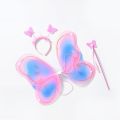 4Pcs Butterfly Wings Set Kids Girls Fairy Double Layers Tutu Skirt Wing Magic Wand Headband Petticoats Clothes Party Costume