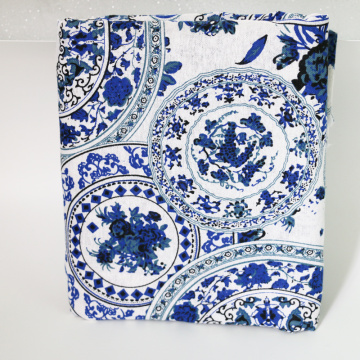Plate pattern cotton linen sewing crafts material home decoration Chinese blue white fabrics