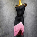 New Latin Dress Women Sexy Black Gauze Pink Tassels Fringe Dress Tango Dress Flamengo Adult Black Latin Practice Dance Dress
