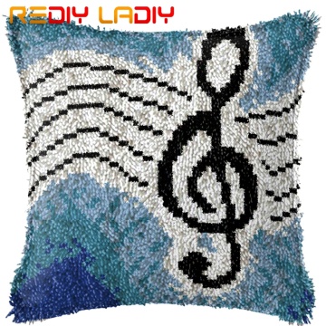 Latch Hook Kit Make Your Own Cushion Music Pattern Pre-Printed Canvas Crochet Pillow Case Latch Hook Cushion Cover Hobby & Craft