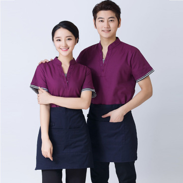 Western Restaurant Work Uniform Coffee House Waiter Short Sleeve Workwear Beer Bar Waitress Clothing Cheap Uniform And Apron Set