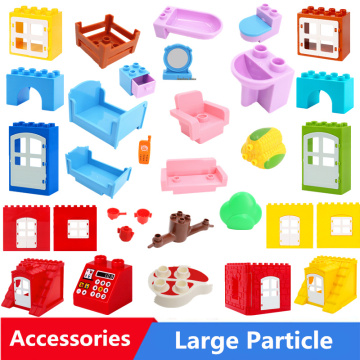 Diy Big Size Building Blocks Accessories House Furniture Sofa Bed Phone Compatible With Duploed Toys For Children kids Gift