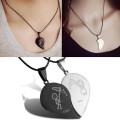 2pcs/set Fashion Jewelry Couple Broken Heart Choker Necklaces Stainless Steel Engrave Love You Pendants Black Cord Necklace