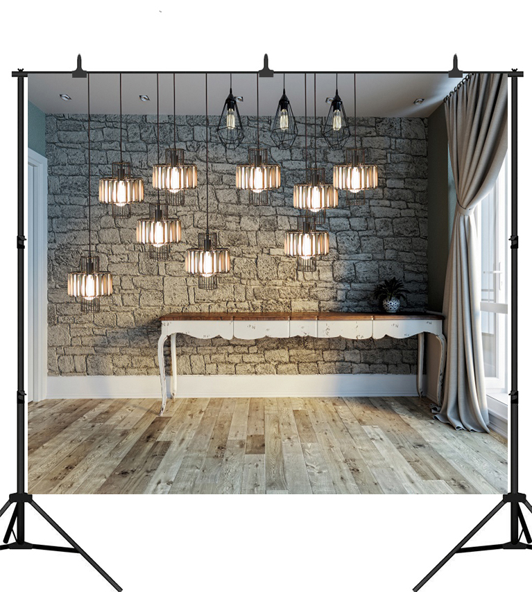 Ktonsdci Modern Living Room Stone Wall Classic Curtain Window Floor Light Interior Background Photography Backdrop Photo Studio