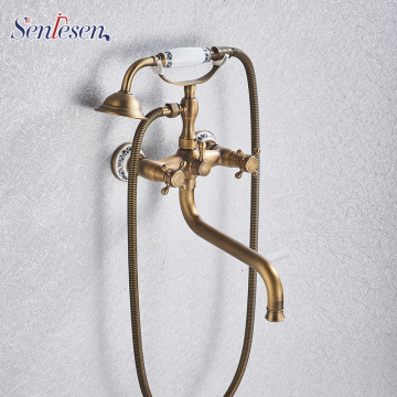 Senlesen Bathtub Faucet Antique Brass Cold and Hot Water Mixer Torneira Da Bacia Double Handles Bathroom Tap