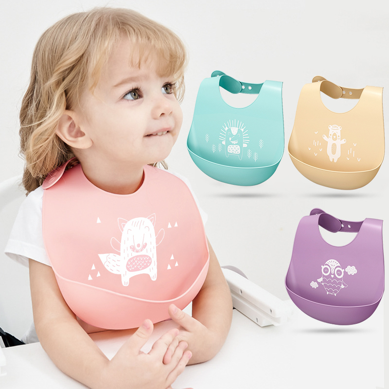 Soft Silicone Baby Boy Girl Bibs Waterproof Baby Feeding Bibs Cartoon Adjustable Kids Toddler Saliva Towel Aprons Baby Stuff