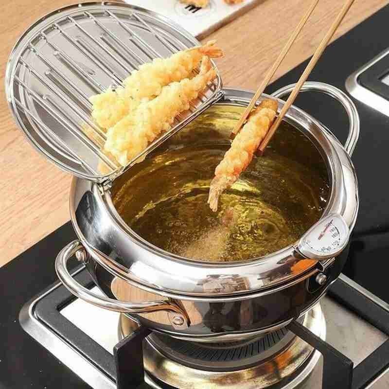Kitchen Deep Frying Pot Thermometre Tempura Fryer Pan Control Temperature Tools Fried Cooking Chicken Pot Cookware X7I3