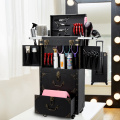 Hairdressing Makeup Tool Box Trolley Retro Luggage with Double Drawer Hair Stylist Large Box Beauty Salon Tattoo Cosmetic Case