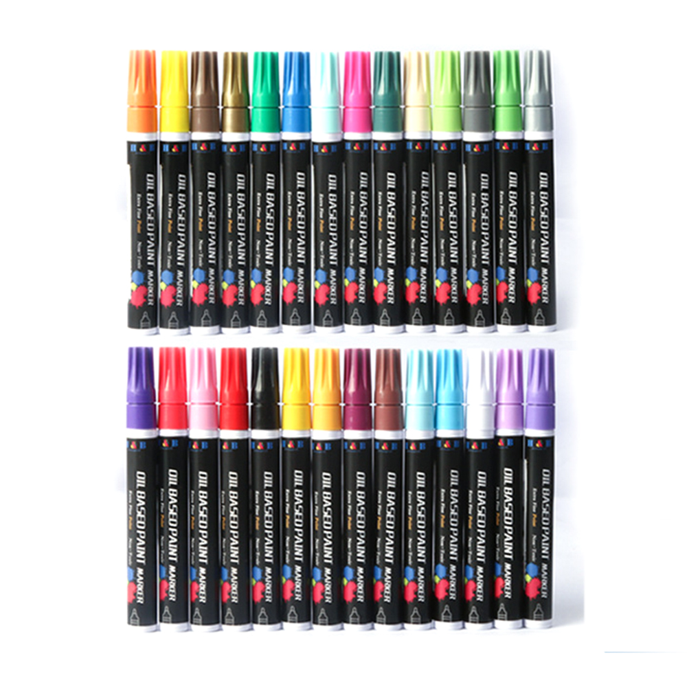 H&B 28Pcs/Set Oil Based Paint Marker Pens Assorted Colors Paint Pen 3.3mm Extra-fine Tip DIY Photo Album Art Supplies