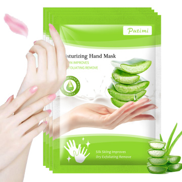 PUTIMI Aloe Exfoliating Hand Mask Gloves Paraffin Wax for Hands Moisturizing Spa Gloves Whitening Anti-Wrinkle Drying Hand Masks