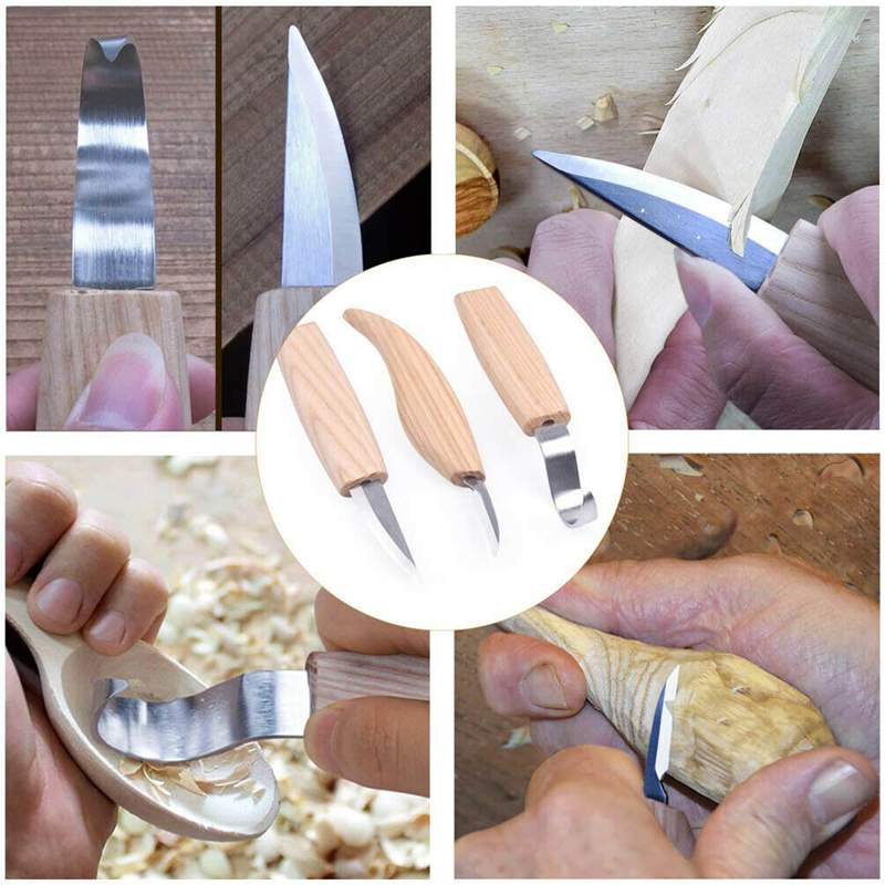 Doersupp 3Pcs Wood Carving Knife Chisel Woodworking Cutter Woodcarving CutterHand Tool Set High Strength Hooked Whittling Cutter