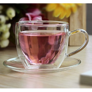 1SET 150ml High temperature resistant double layer fashion coffee tea cup and saucer set J 1058