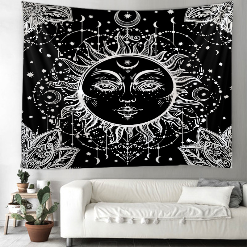 Black Sun God Tapestry Divination Myth Mandala Podomician Wall Cloth Curtain Hanging Painting Multiple Specifications