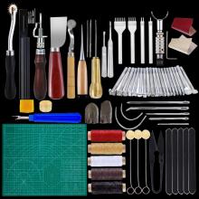 MIUSIE 60 PCS Practical Leather Craft Sewing Punch Tool Kit Cutter Carving Working Stitching Leathercraft Tool Set For Beginner