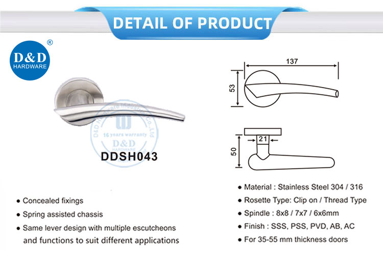 Household Euro Style SUS304 Safety Hollow Lever Handles - Industrial Design