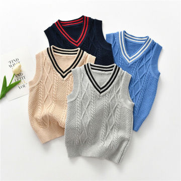 2021 Fashion Gentleman Kids Boys Waistcoat Knitted Sweater Sleeveless Pullover Striped Vest 1-6Y 4 Colors