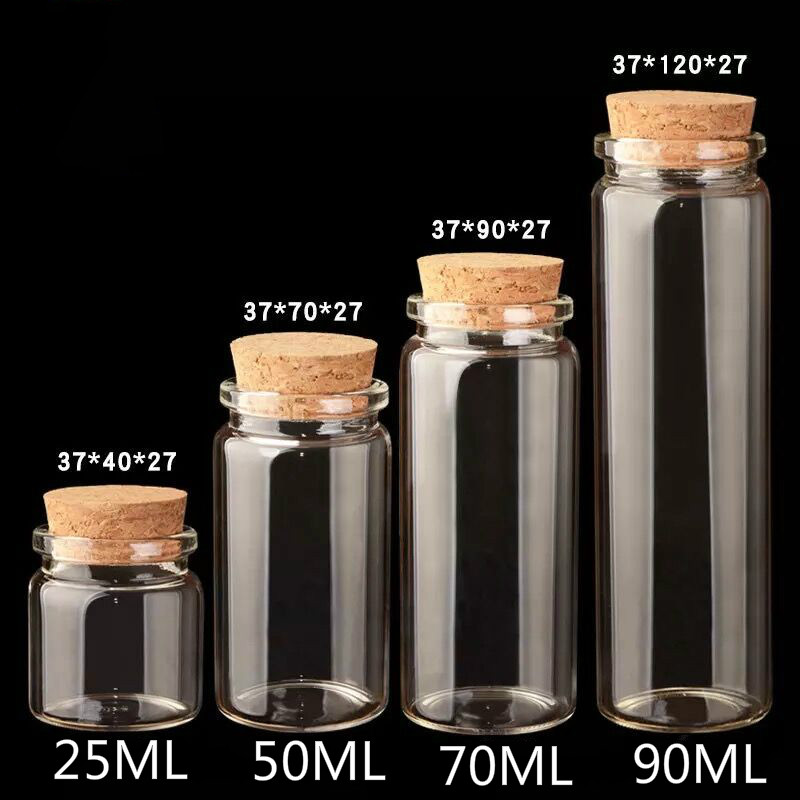 5PCS 25/30/40/50/60/70/80/80ml Glass Bottles Wishing Bottle Empty Sample Storage Jars Spice Jars with Cork Stopper- Transparent