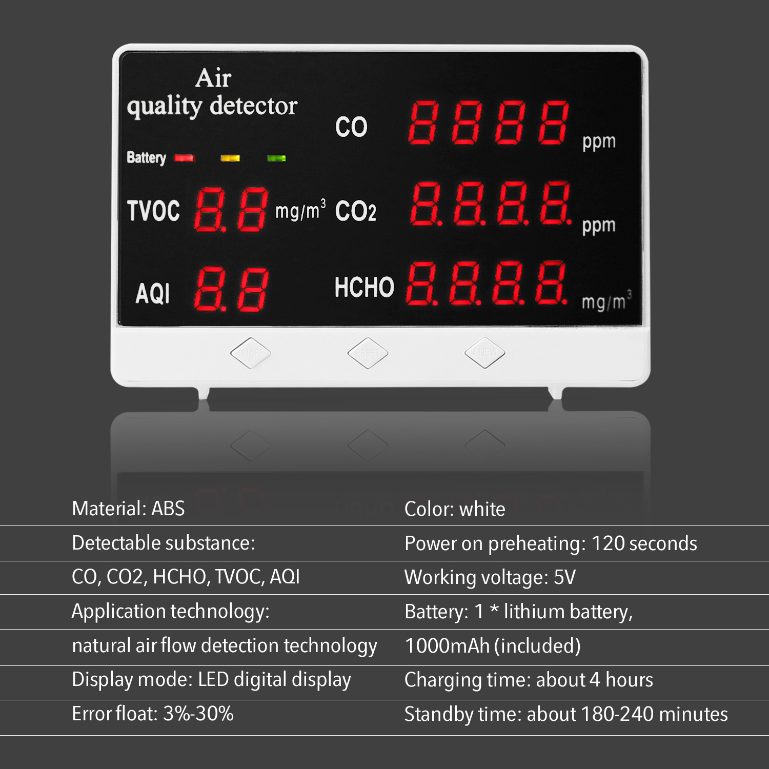 KKMOON Digital Indoor/Outdoor CO/HCHO/TVOC Tester CO2 Meter Air Quality Monitor Detector Multifunctional Household Gas Analyzer