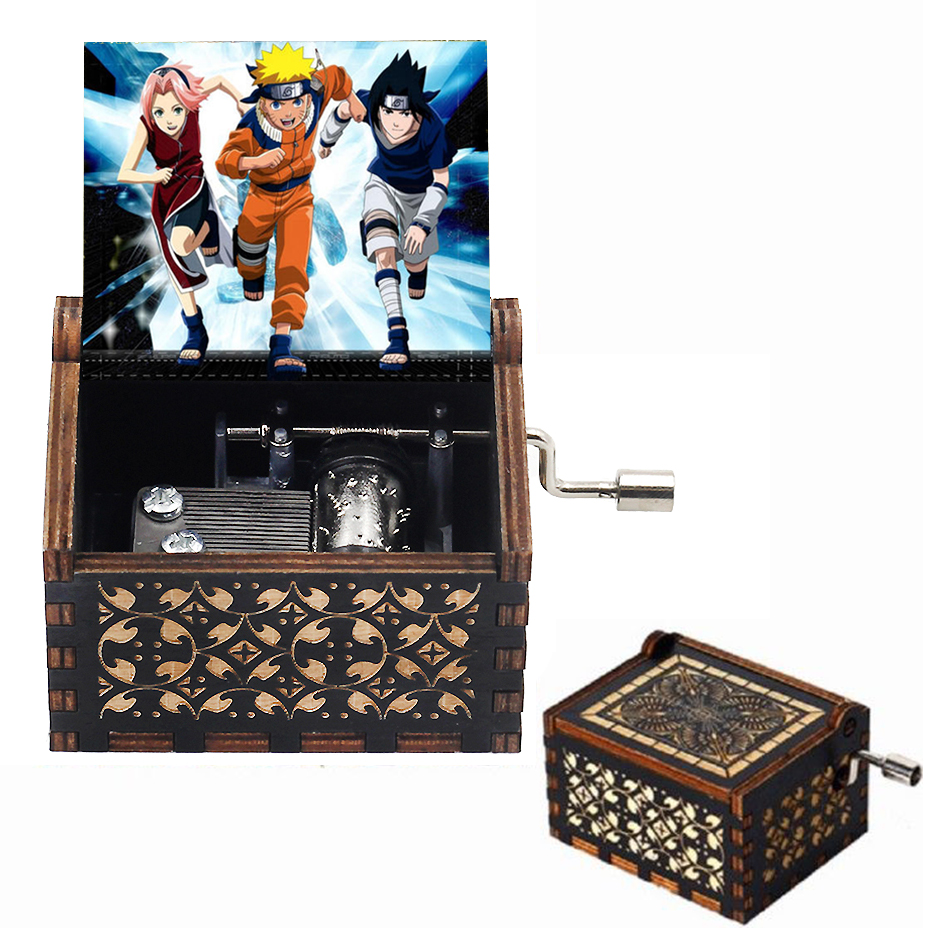 New Antique Wooden Carved Hand Cranked Can't Help Falling in Love Naruto Music Box Birthday Christmas Gift Casket Decoration