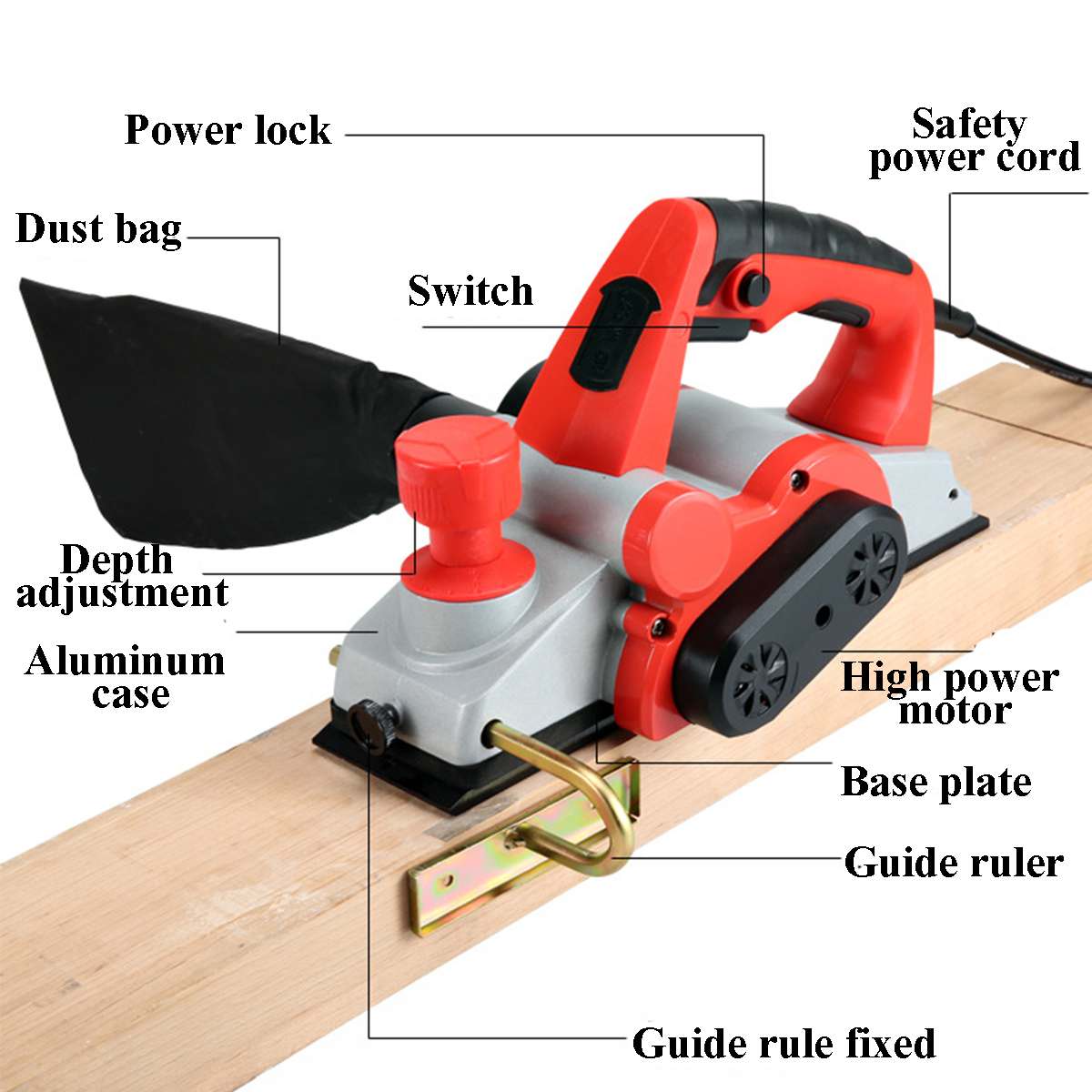 Drillrpo 1200W/1600W/1800W Electric Planer Powerful Multifunctional Wood Planer HandHeld Copper Wire Carpenter Woodworking DIY