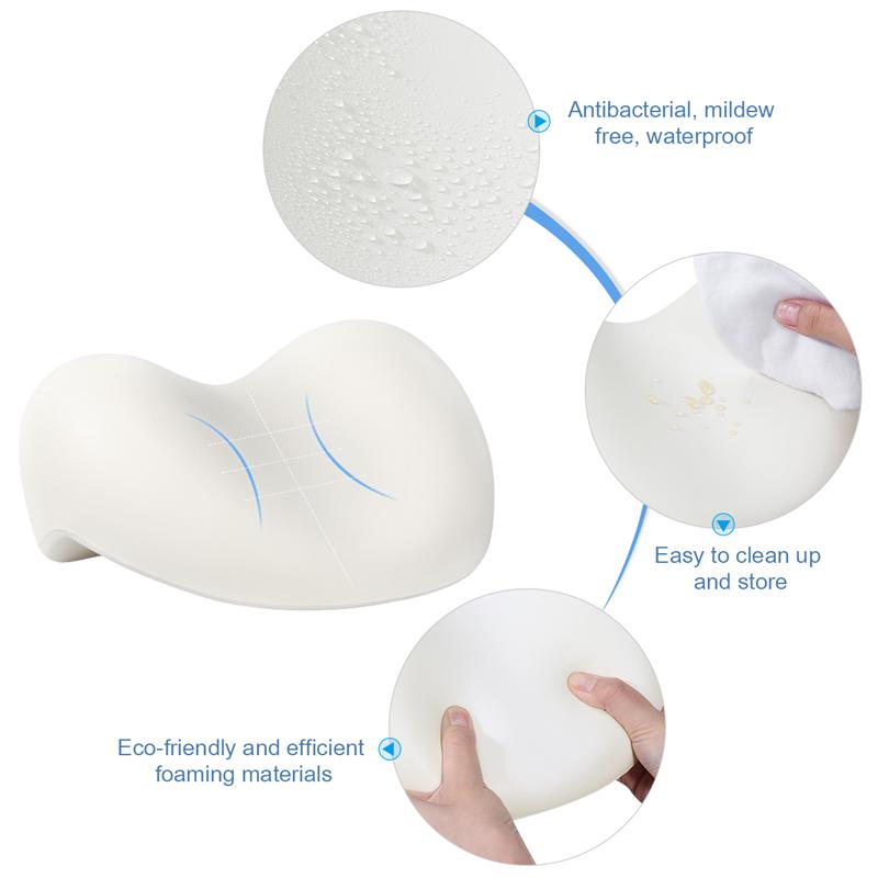 Bathtub Pillow PU Foam Bathtub Pad with Non-slip Suction Cups Comfort Head Neck Support Quick Drying Anti-bacteria White