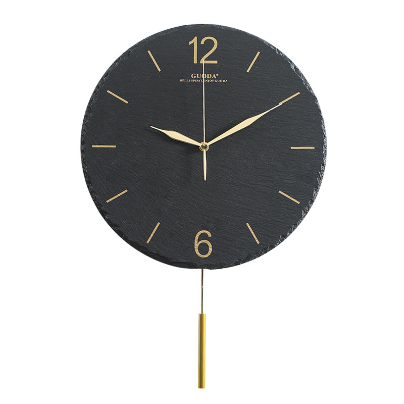 Modern Decorative Pendulum Stone Wall Clock - Battery Operated Silent Non Ticking Limestone Wall Clock for Living Room Bedroom