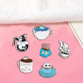 Cup and coffee skull stars Cat combination Denim Enamel lapel pins collection Badges Brooches Gifts for friend Jewelry wholesale
