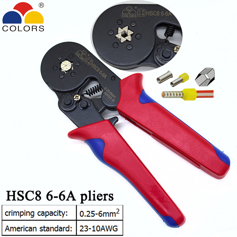 HSC8 6-4A/6-6A crimping pliers 0.25-10mm2 23-7AWG HSC8 for tube terminal box brand mini type round nose european pliers tools